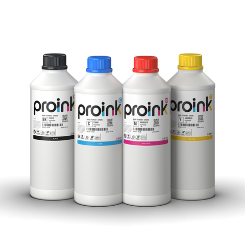 Kit Tinta Epson Pigmentada NANO PIGMENT Proink com 4 garrafas de 1 kg: preto, ciano, magenta e amarelo (KIT-EPLUS-1KG)