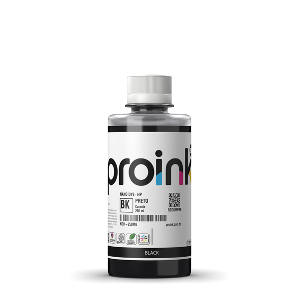 Tinta HP corante NANO DYE Proink preta, garrafa de 250 ml (NDH-250MB)