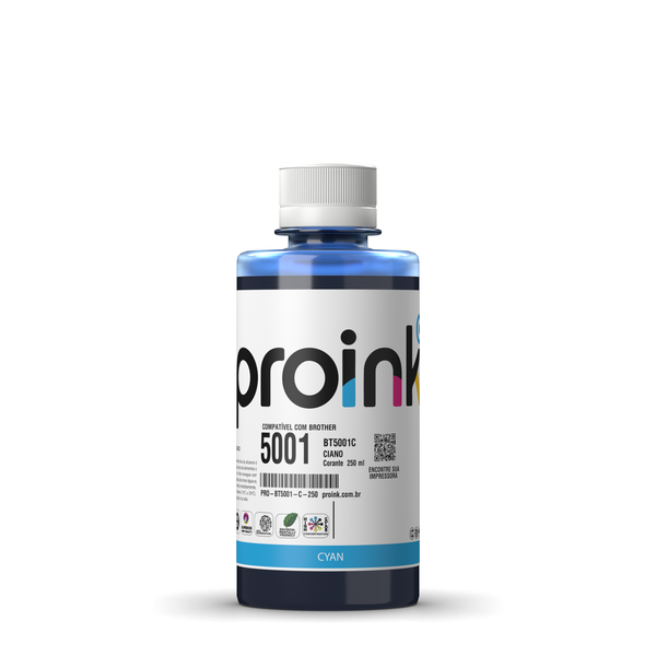 Tinta Proink ciano 250 ml com tampa de rosca, compatível com Brother BT5001