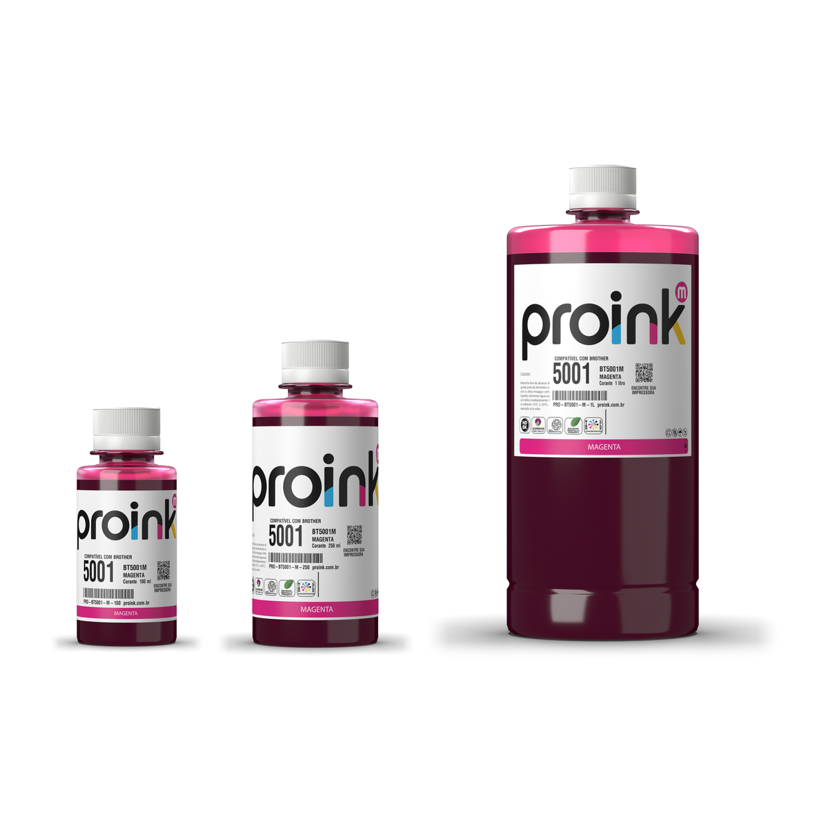 Tinta Proink magenta BT5001 nos tamanhos 100 ml, 250 ml e 1 litro