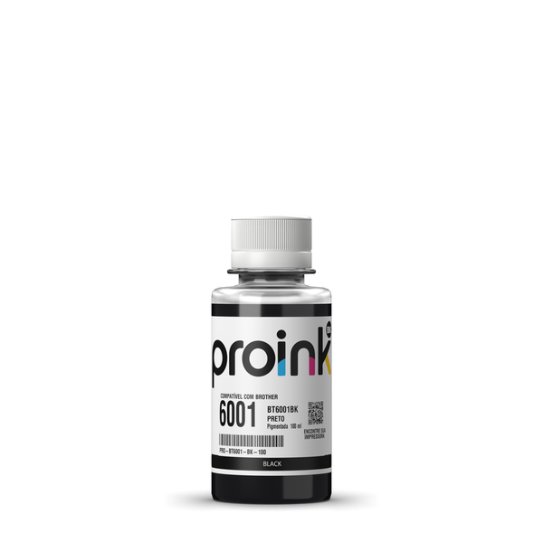 Tinta Proink preta 100 ml com tampa de rosca, compatível com Brother BT6001