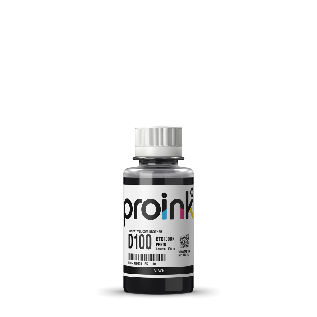 Tinta Proink preta 100 ml com tampa de rosca, compatível com Brother BTD100