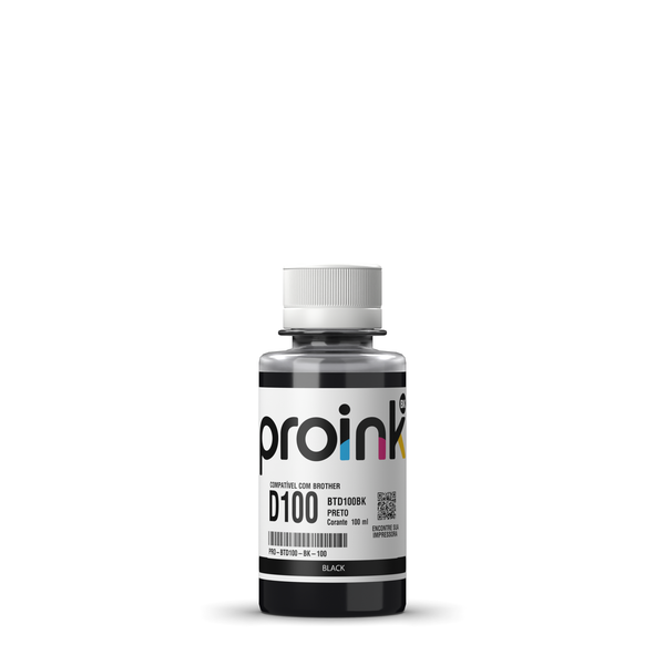 Tinta Proink preta 100 ml com tampa de rosca, compatível com Brother BTD100