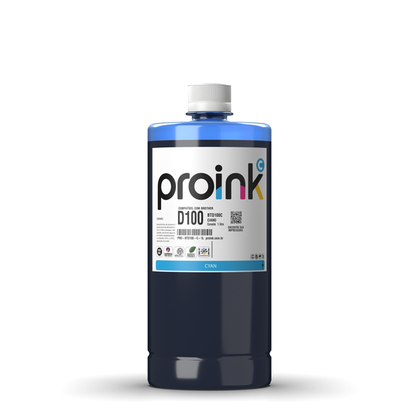 Tinta Proink ciano 1 litro com tampa de rosca, compatível com Brother BTD100
