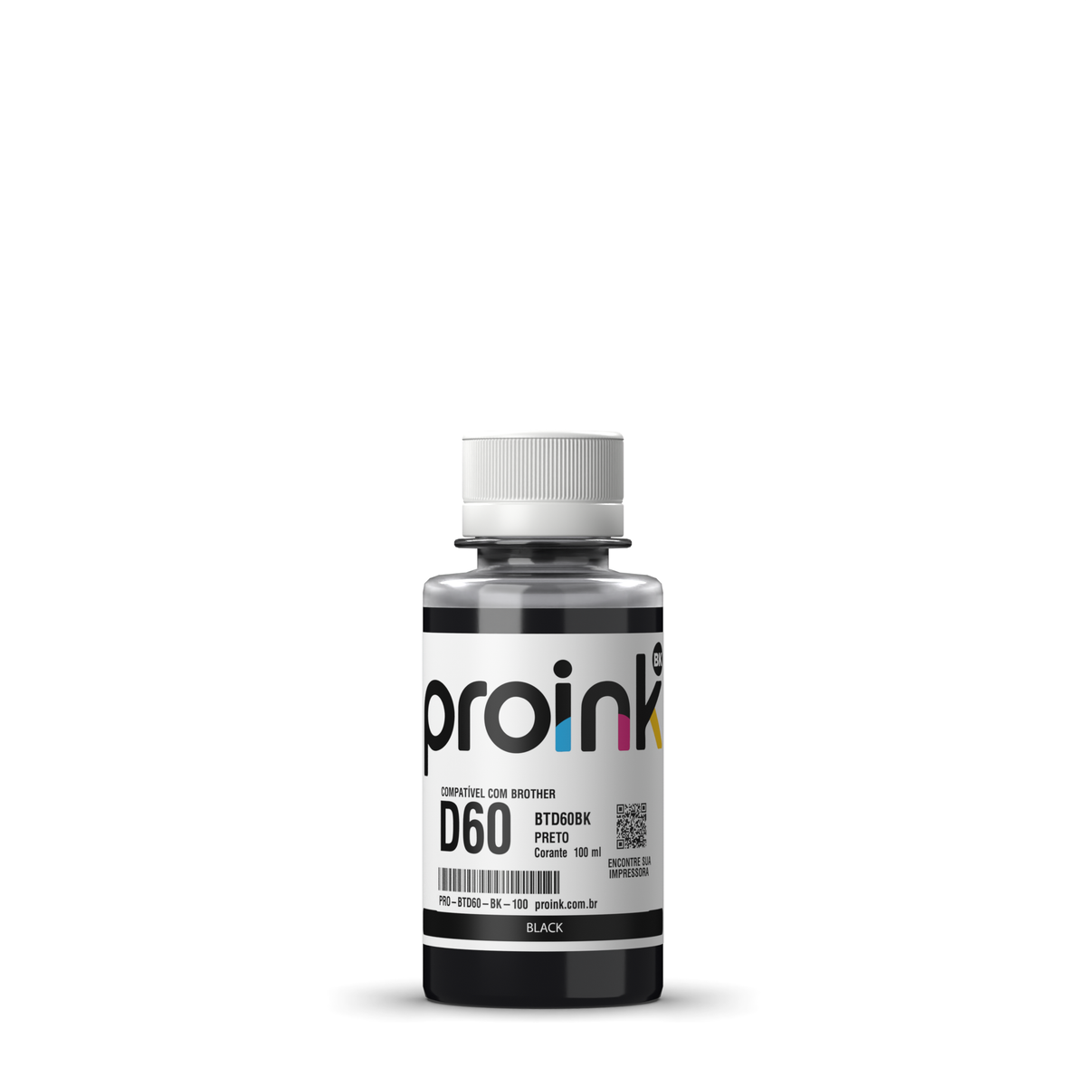 Tinta Proink preta 100 ml com tampa de rosca, compatível com Brother BTD60
