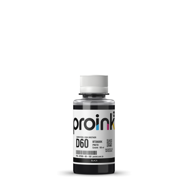Tinta Proink preta 100 ml com tampa de rosca, compatível com Brother BTD60
