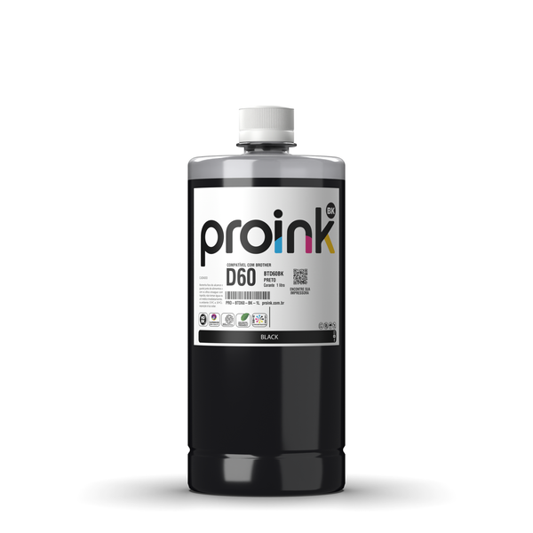 Tinta Proink preta 1 litro com tampa de rosca, compatível com Brother BTD60
