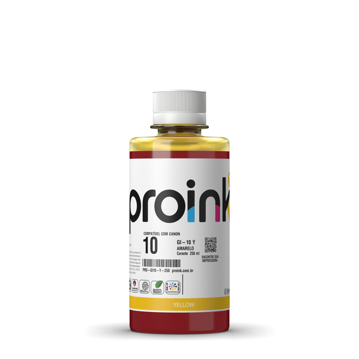 Tinta Proink amarela 250 ml com tampa de rosca, compatível com Canon GI-10