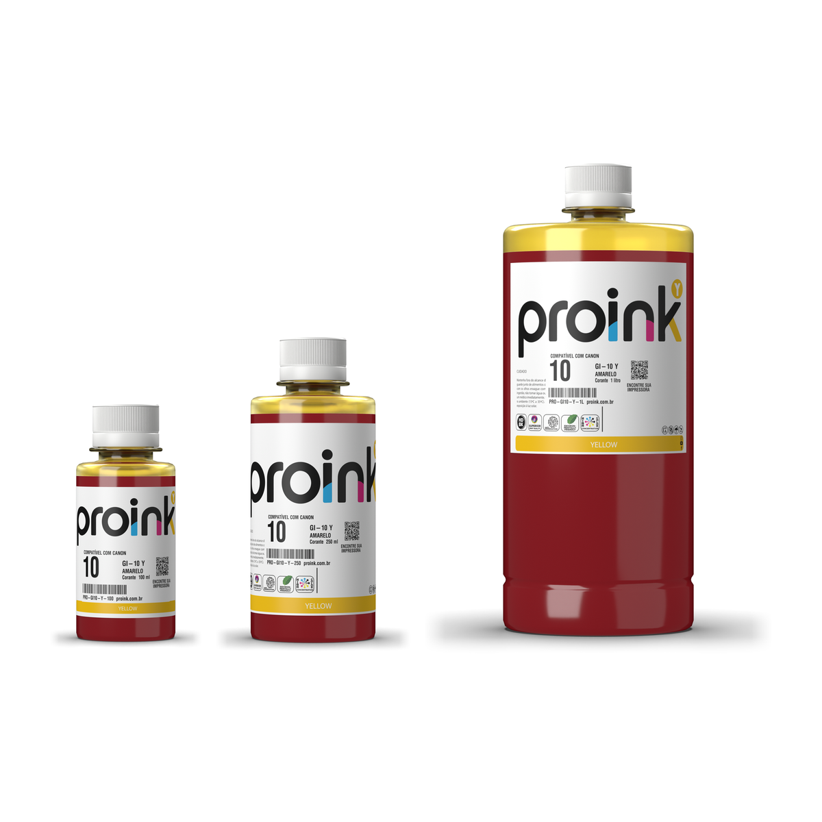 Tinta Proink amarela GI-10 nos tamanhos 100 ml, 250 ml e 1 litro