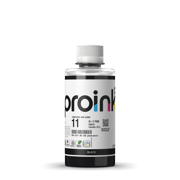 Tinta Proink preta 250 ml com tampa de rosca, compatível com Canon GI-11