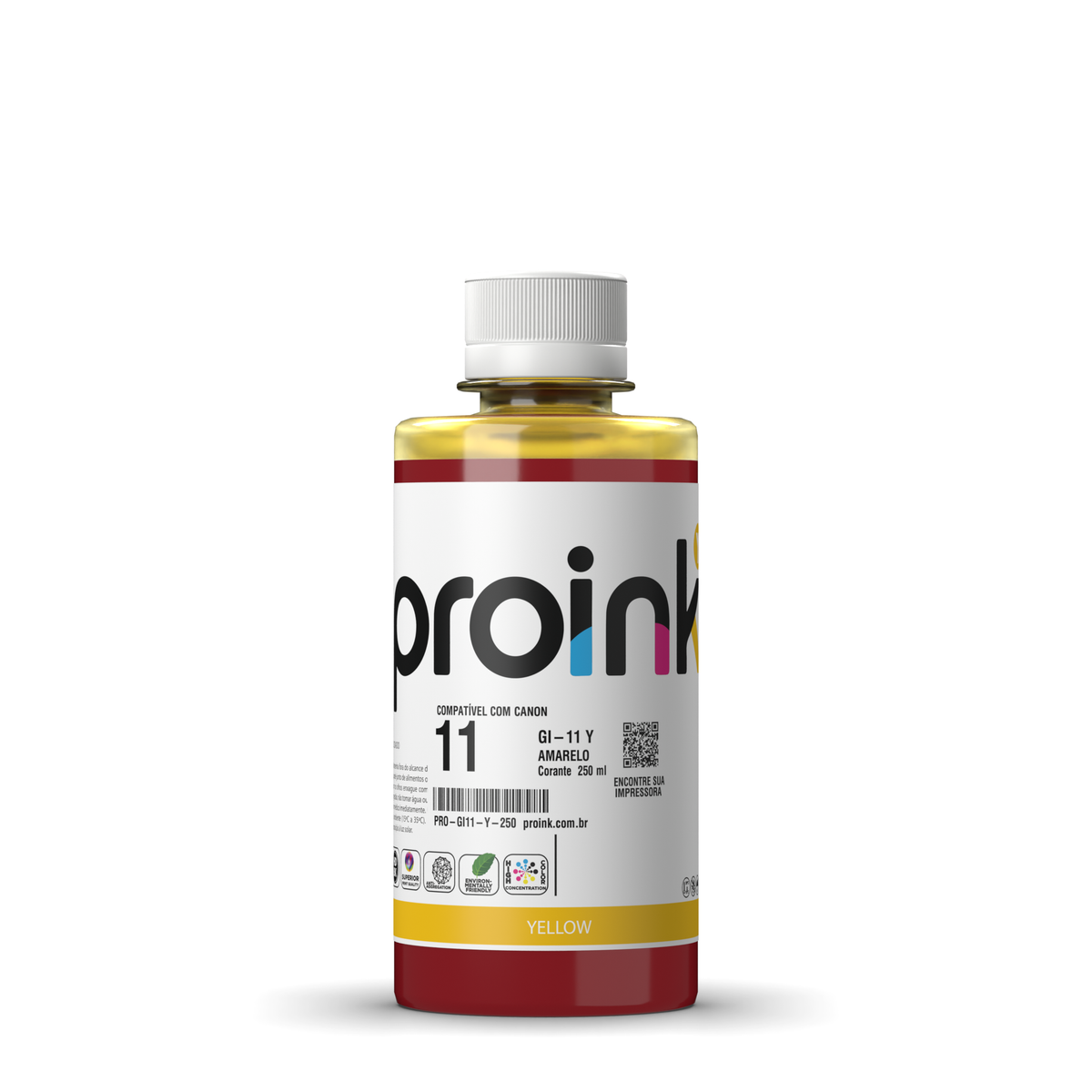 Tinta Proink amarela 250 ml com tampa de rosca, compatível com Canon GI-11