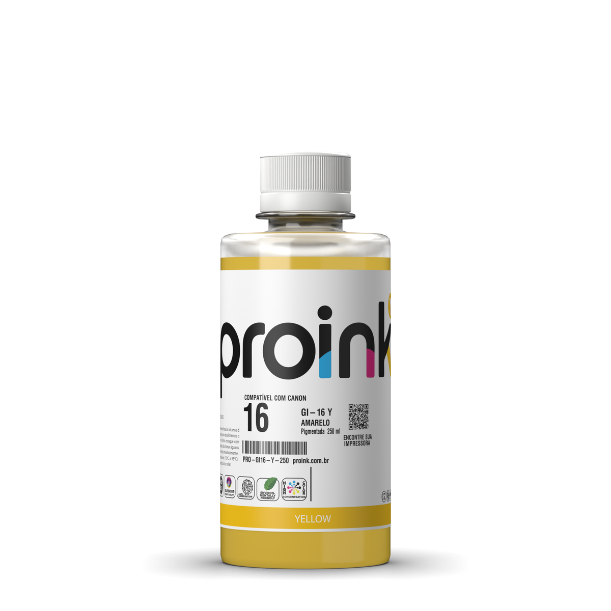 Tinta Proink amarela 250 ml com tampa de rosca, compatível com Canon GI-16