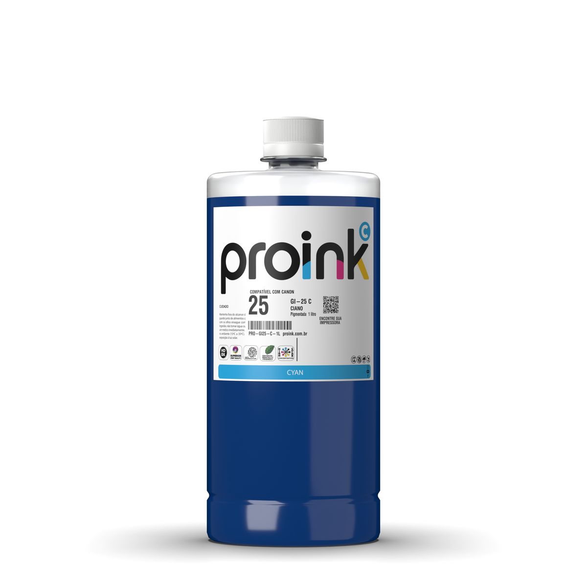 Tinta Proink ciano 1 litro com tampa de rosca, compatível com Canon GI-25