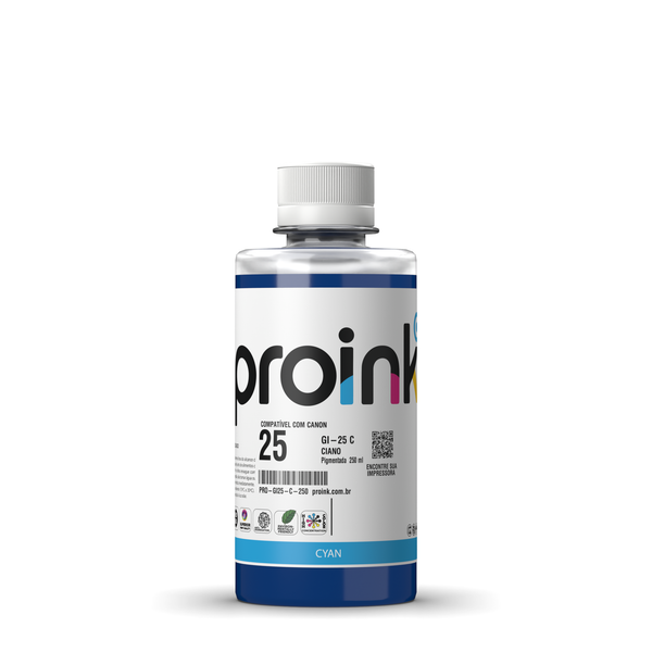 Tinta Proink ciano 250 ml com tampa de rosca, compatível com Canon GI-25