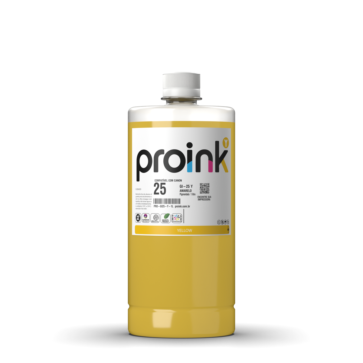 Tinta Proink amarela 1 litro com tampa de rosca, compatível com Canon GI-25