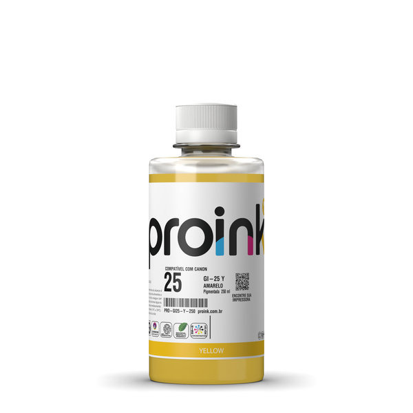 Tinta Proink amarela 250 ml com tampa de rosca, compatível com Canon GI-25