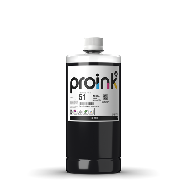 Tinta Proink preta 1 litro com tampa de rosca, compatível com HP GT51