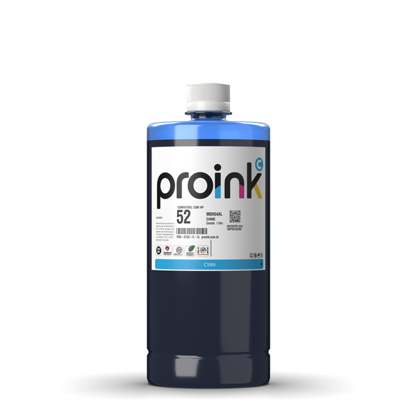 Tinta Proink ciano 1 litro com tampa de rosca, compatível com HP GT52