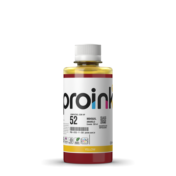 Tinta Proink amarela 250 ml com tampa de rosca, compatível com HP GT52