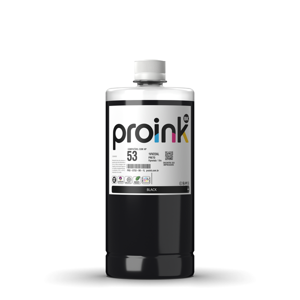Tinta Proink preta 1 litro com tampa de rosca, compatível com HP GT53