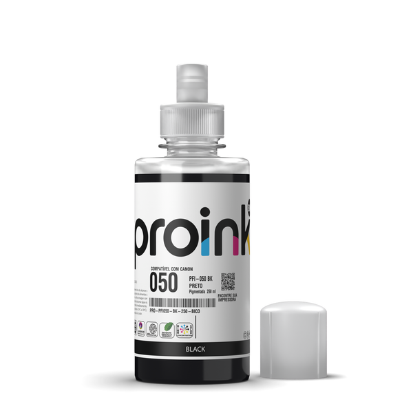 Tinta Proink preta 250 ml com bico EcoFit, compatível com Canon PFI-050