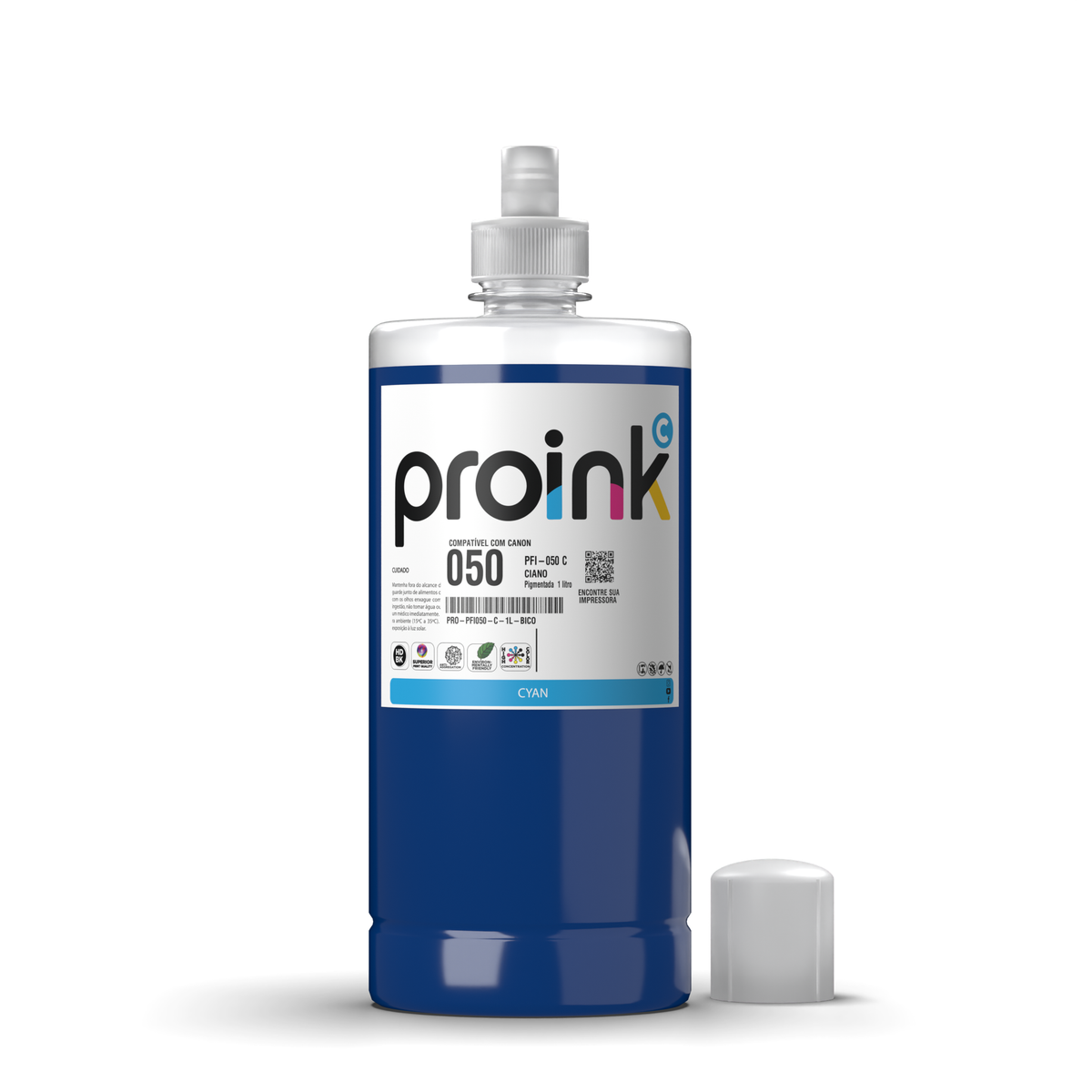 Tinta Proink ciano 1 litro com bico EcoFit, compatível com Canon PFI-050