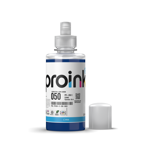 Tinta Proink ciano 250 ml com bico EcoFit, compatível com Canon PFI-050
