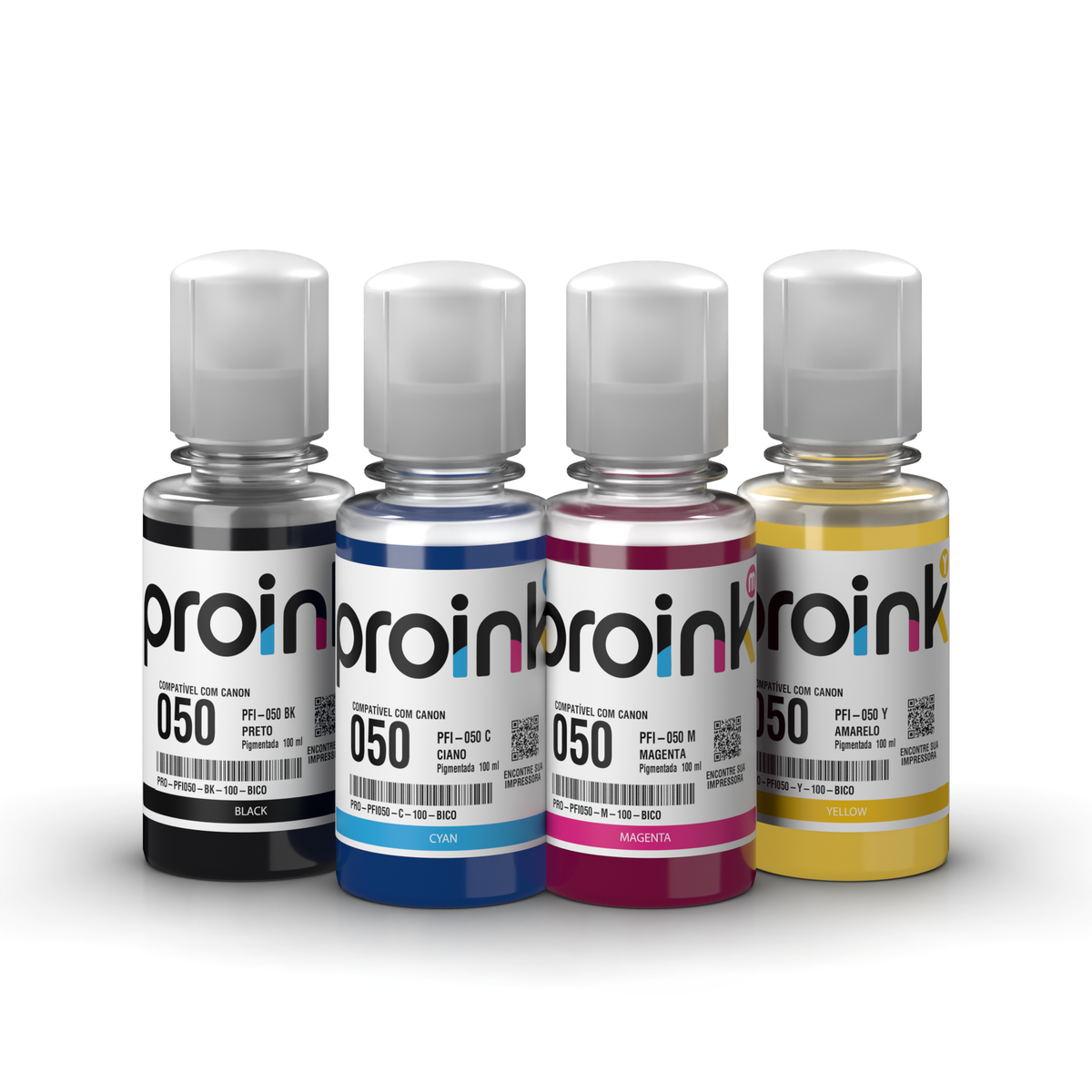 Kit de tintas Proink nas 4 cores, 100 ml com bico EcoFit, compatível com Canon PFI-050