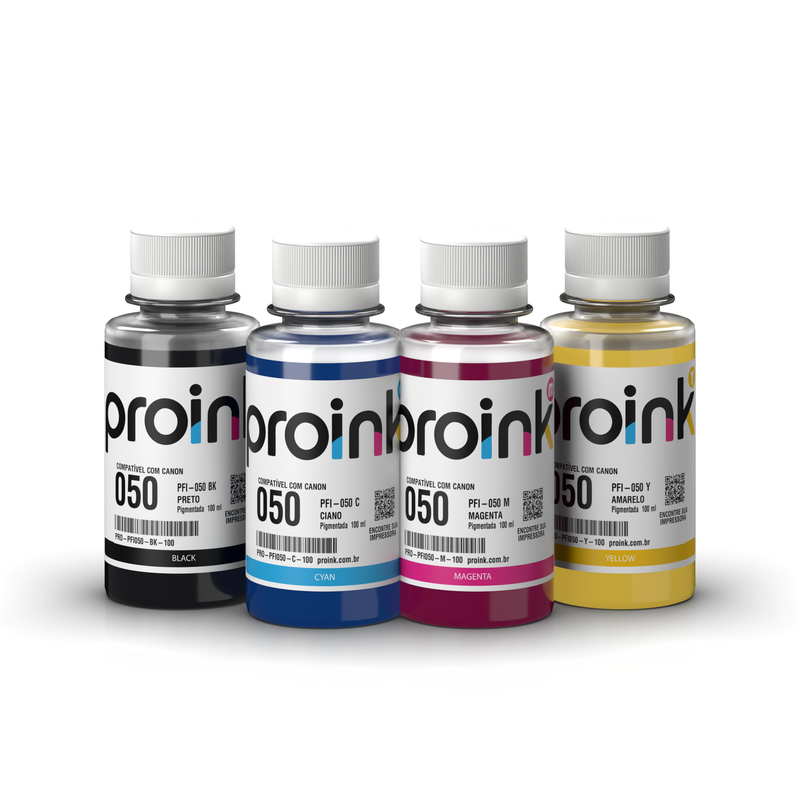 Kit de tintas Proink nas 4 cores, 100 ml com tampa de rosca, compatível com Canon PFI-050