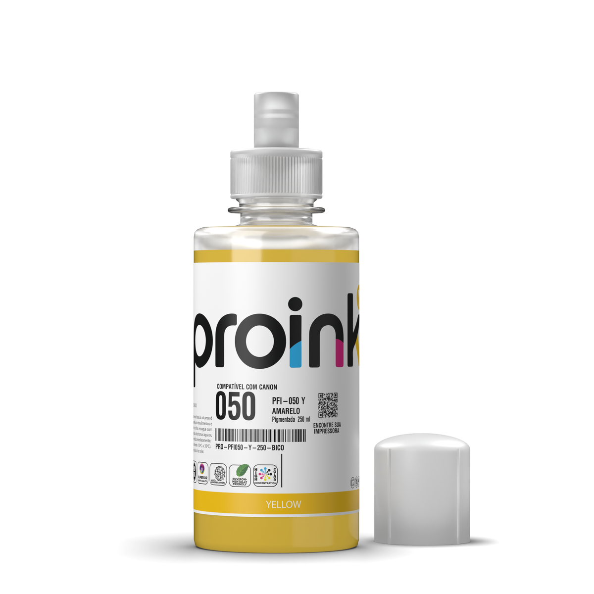 Tinta Proink amarela 250 ml com bico EcoFit, compatível com Canon PFI-050