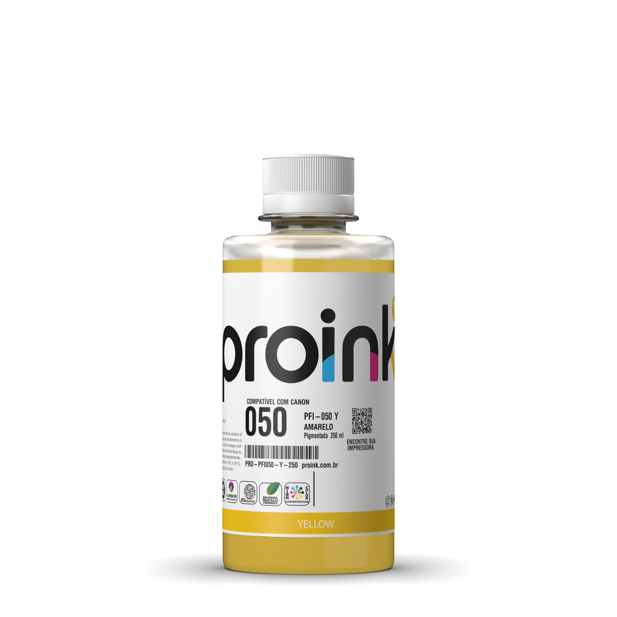 Tinta Proink amarela 250 ml com tampa de rosca, compatível com Canon PFI-050