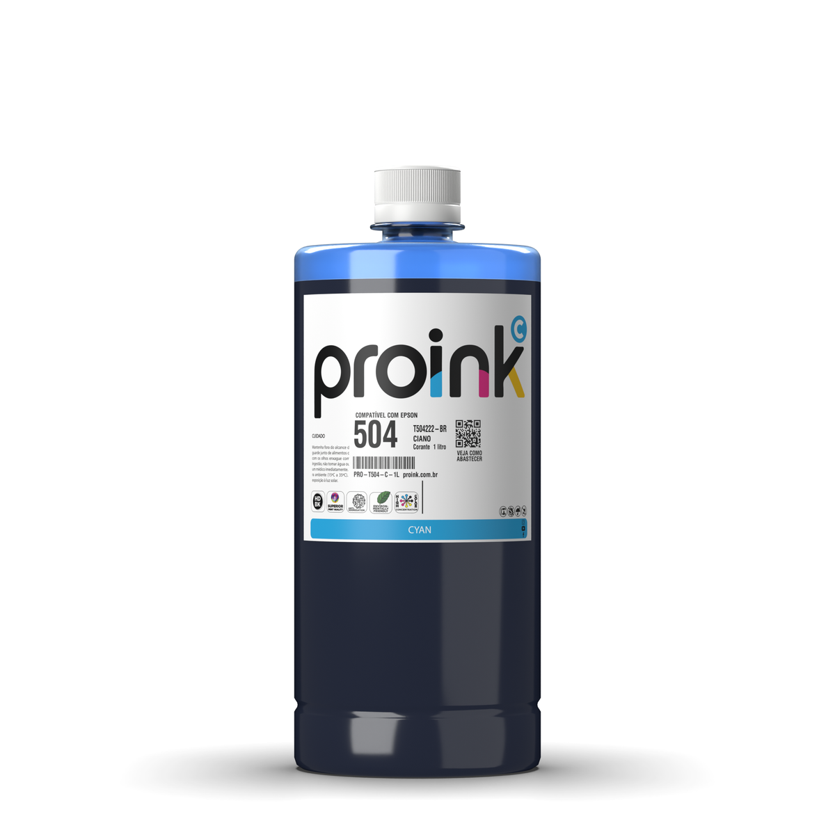 Tinta Proink ciano 1 litro com tampa de rosca, compatível com Epson T504