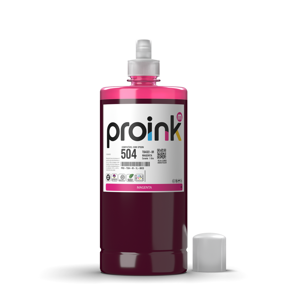 Tinta Proink magenta 1 litro com bico EcoFit, compatível com Epson T504