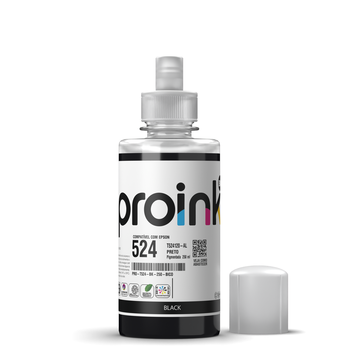 Tinta Proink preta 250 ml com bico EcoFit, compatível com Epson T524