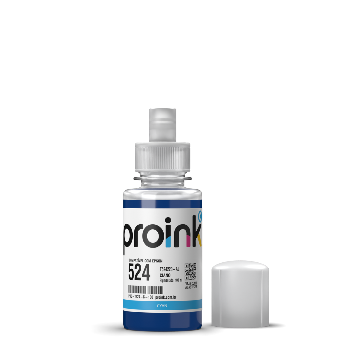 Tinta Proink ciano 100 ml com bico EcoFit, compatível com Epson T524