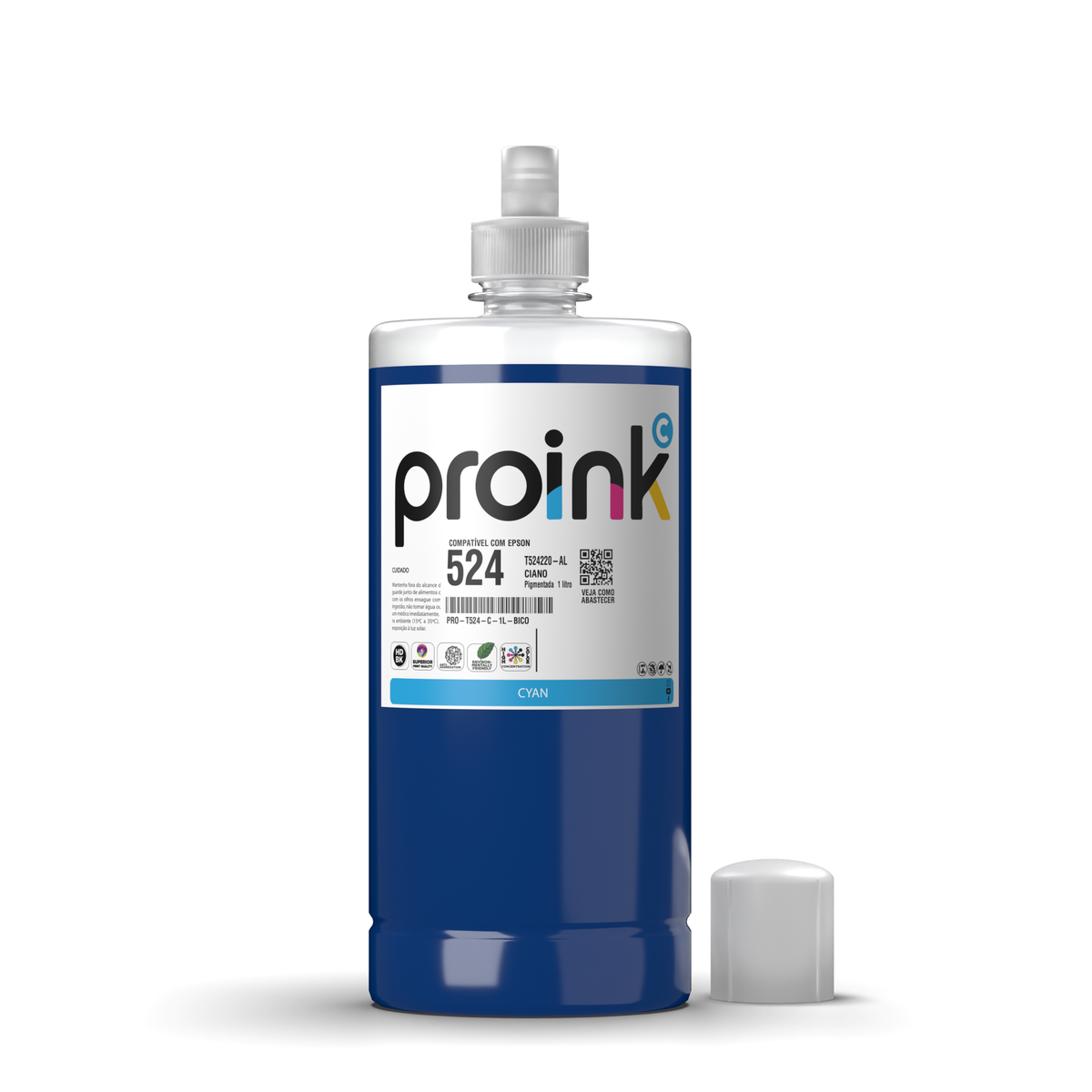 Tinta Proink ciano 1 litro com bico EcoFit, compatível com Epson T524