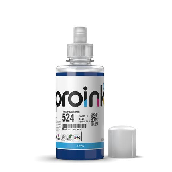Tinta Proink ciano 250 ml com bico EcoFit, compatível com Epson T524
