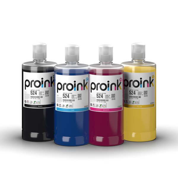 Kit de tintas Proink nas 4 cores, 1 litro com bico EcoFit, compatível com Epson T524