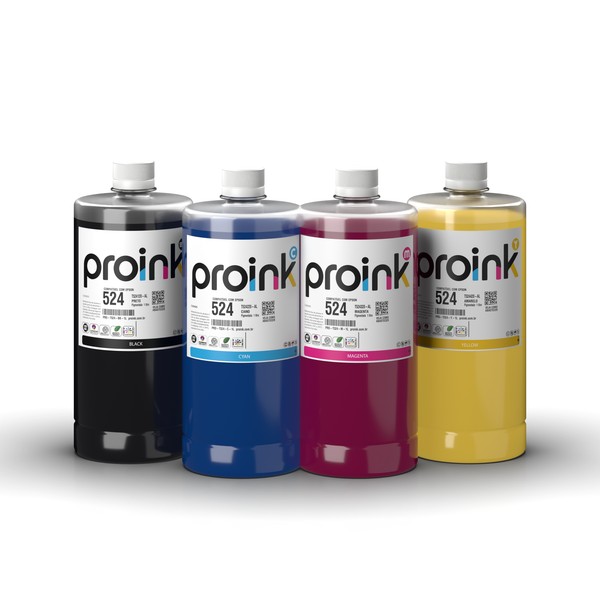 Kit de tintas Proink nas 4 cores, 1 litro com tampa de rosca, compatível com Epson T524