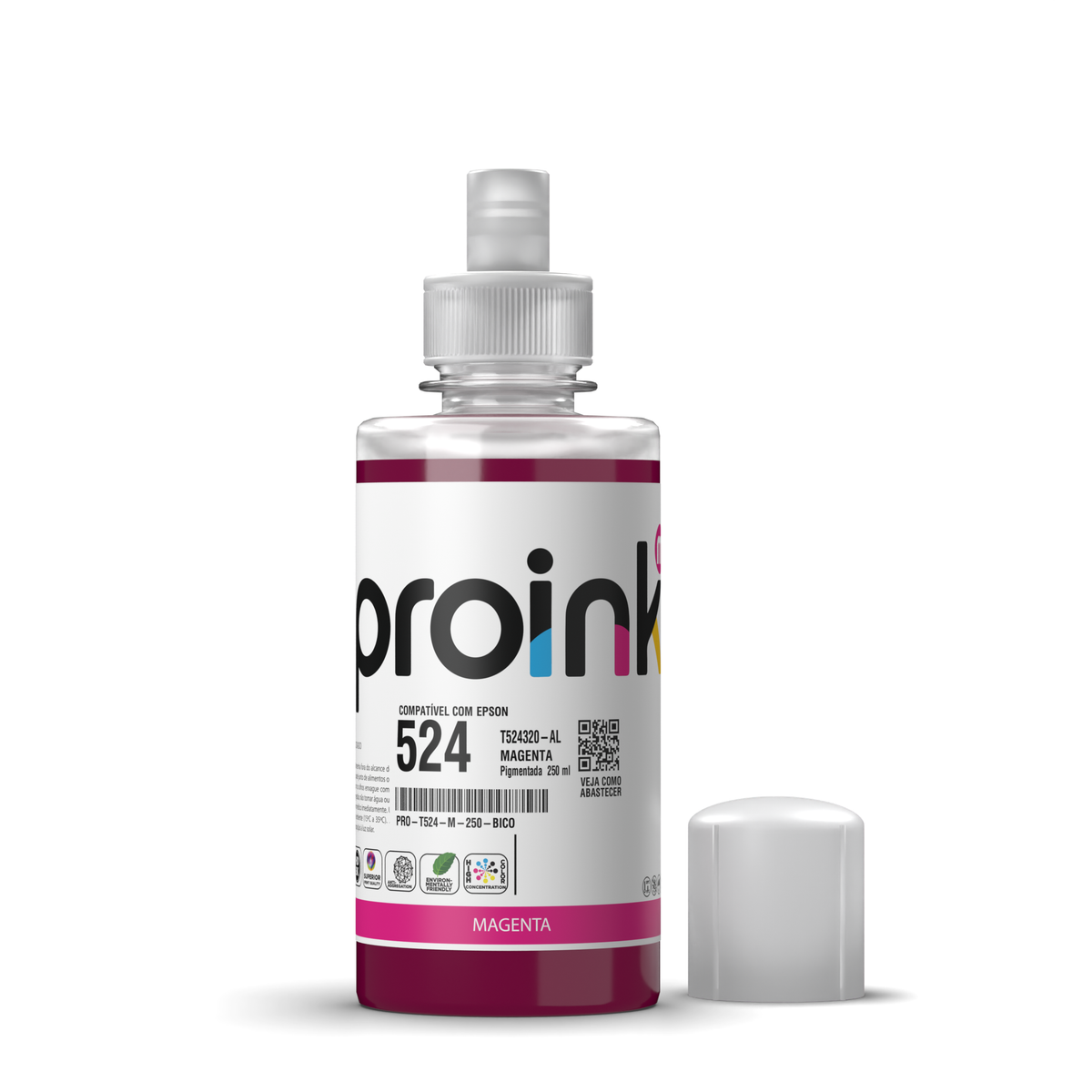 Tinta Proink magenta 250 ml com bico EcoFit, compatível com Epson T524