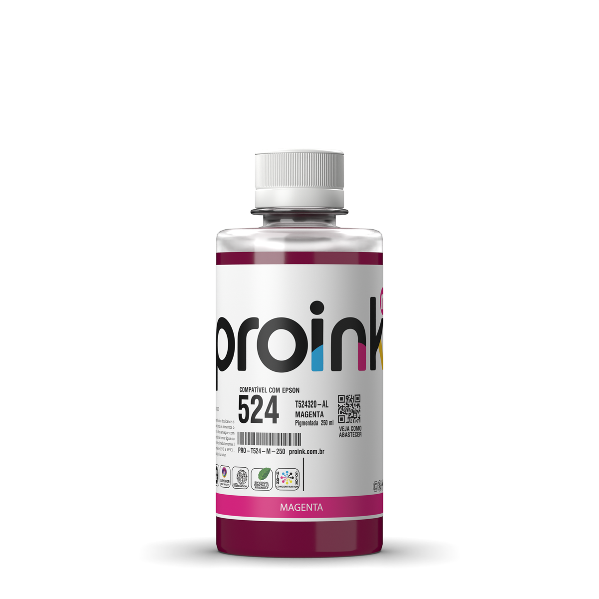 Tinta Proink magenta 250 ml com tampa de rosca, compatível com Epson T524