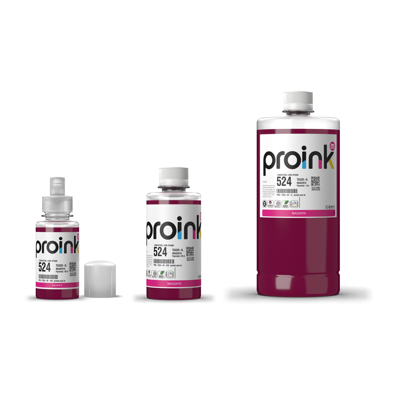 Tinta Proink magenta T524 nos tamanhos 100 ml, 250 ml e 1 litro