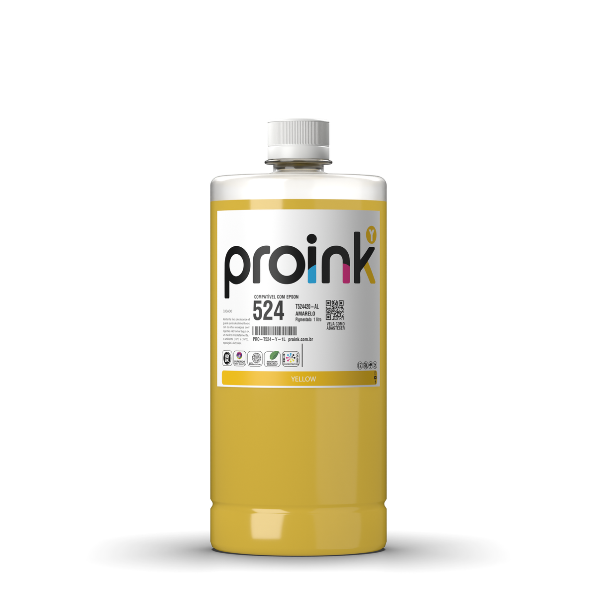 Tinta Proink amarela 1 litro com tampa de rosca, compatível com Epson T524
