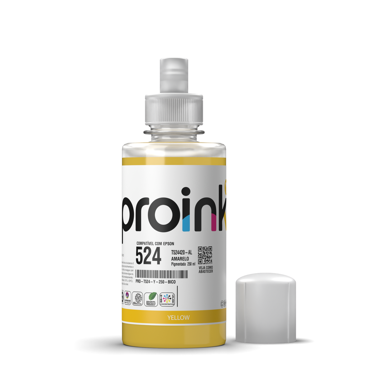 Tinta Proink amarela 250 ml com bico EcoFit, compatível com Epson T524