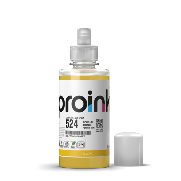Tinta Proink amarela 250 ml com bico EcoFit, compatível com Epson T524