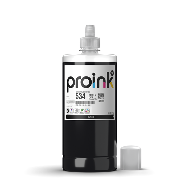 Tinta Proink preta 1 litro com bico EcoFit, compatível com Epson T534