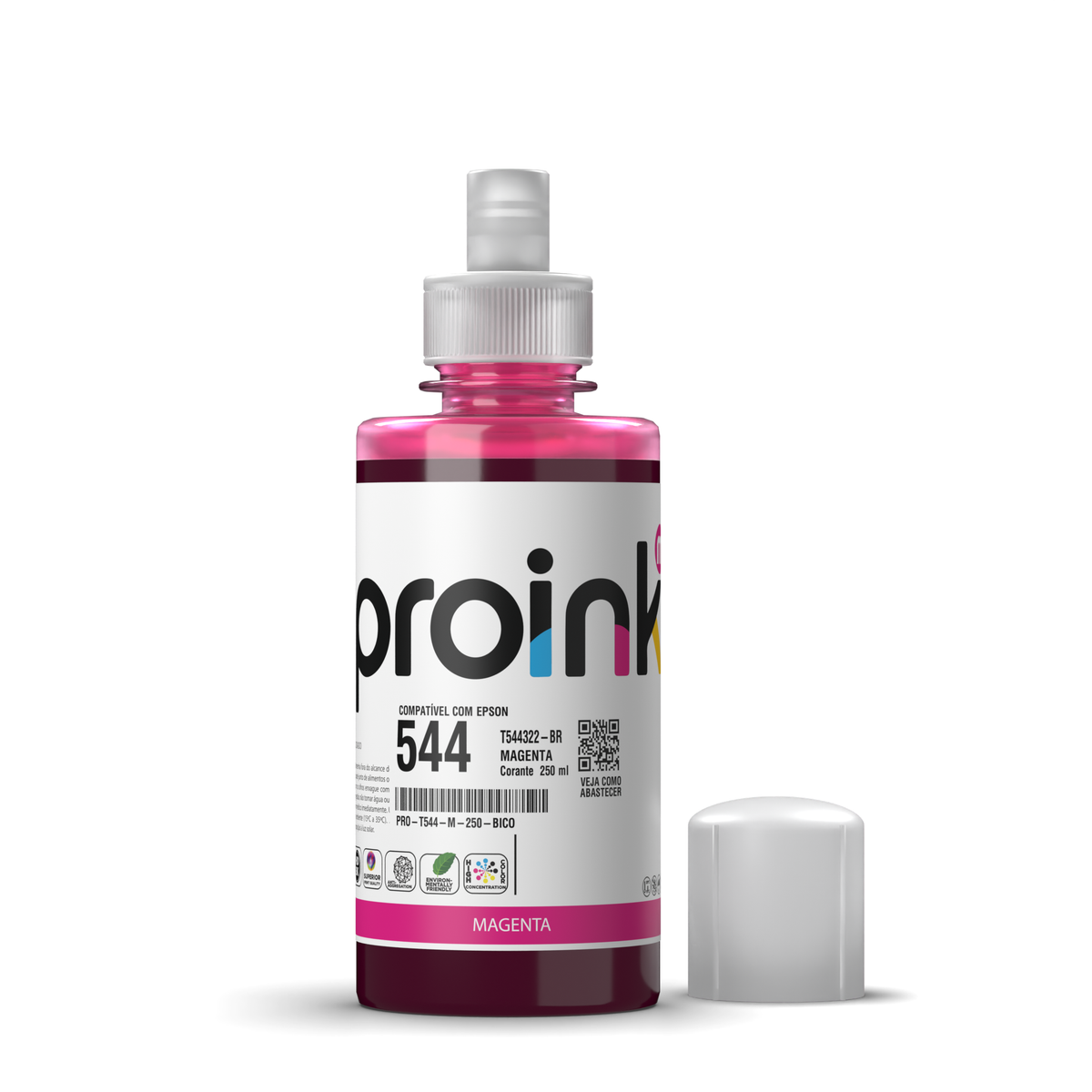 Tinta Proink magenta 250 ml com bico EcoFit, compatível com Epson T544