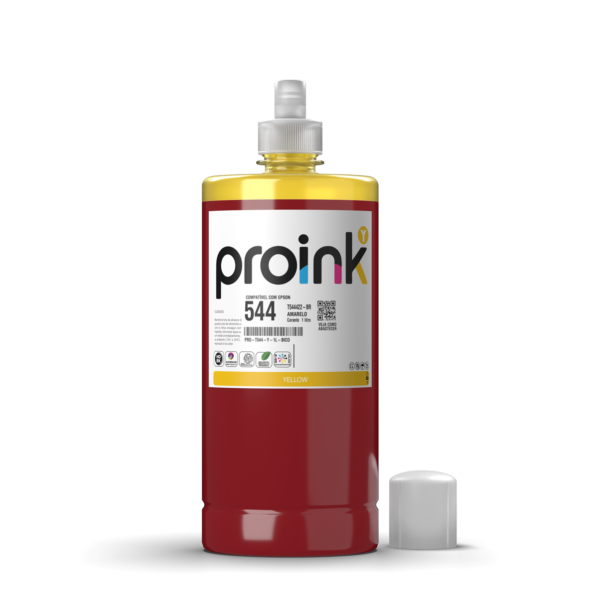 Tinta Proink amarela 1 litro com bico EcoFit, compatível com Epson T544