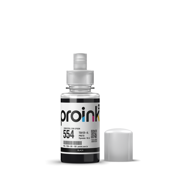 Tinta Proink preta 100 ml com bico EcoFit, compatível com Epson T554