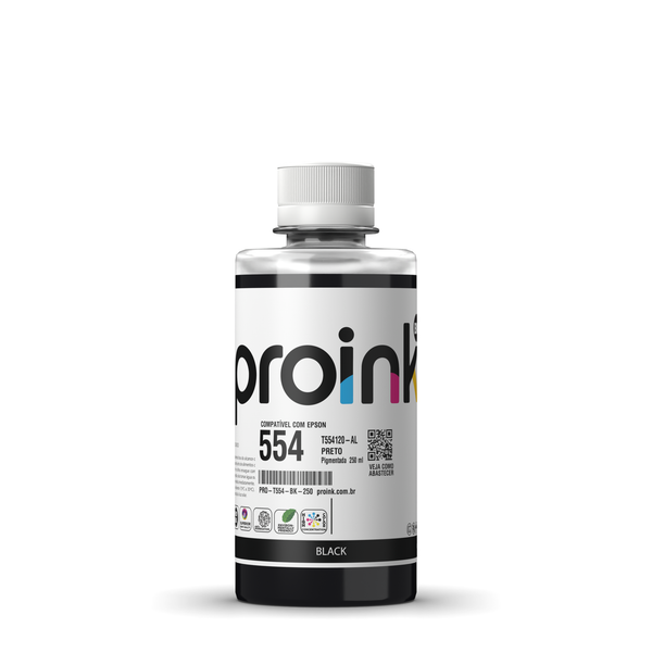 Tinta Proink preta 250 ml com tampa de rosca, compatível com Epson T554